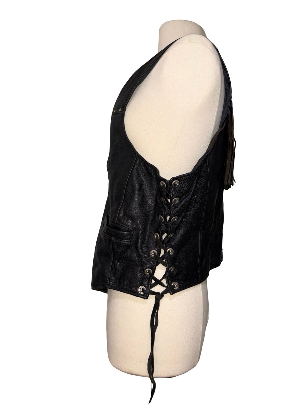Vintage On The Fringe Genuine Conditioned Leather Fringe Motorcycle Vest L - Picture 4 of 10